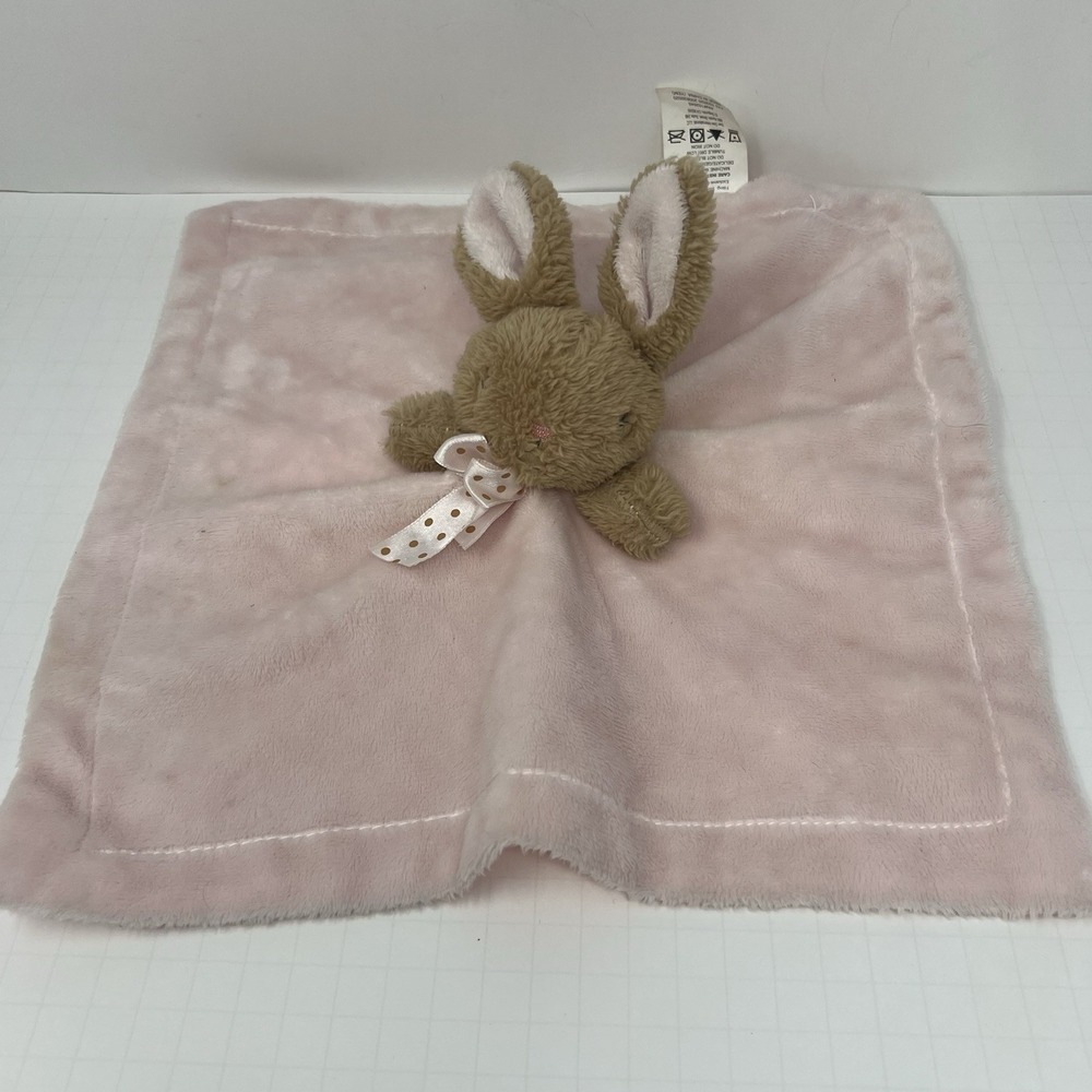 Dan Dee Bunny Lovey 12x12 Pink Rattle Security Blanket Plush Ribbon
